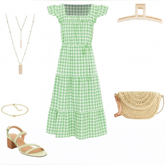 Draper James Green Gingham Midi Dress - Picture 10 of 16